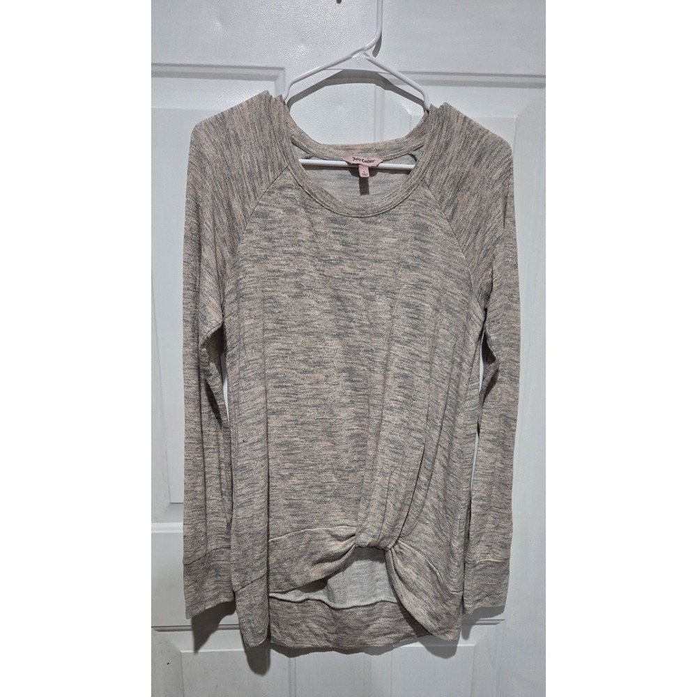 Juicy Couture Women's Pink and Gray Heathered Long Sleeve W Knot Detail Top Sz L